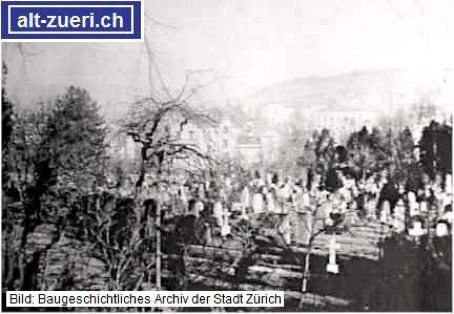 Der ehemalige Friedhof  Hohe Promenade.&nbsp; Bild: alt-zueri.ch, Baugeschichtliches Archiv der Stadt Zürich.